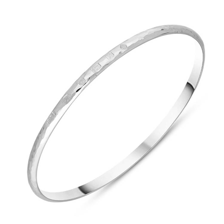 Sterling Silver Queen's Jubilee Hallmark 4mm Hammered Bangle D - Silver