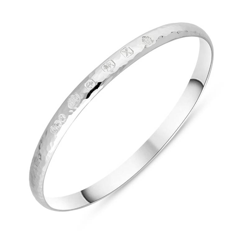 Sterling Silver Queen's Jubilee Hallmark 6mm Hammered Bangle D - Silver
