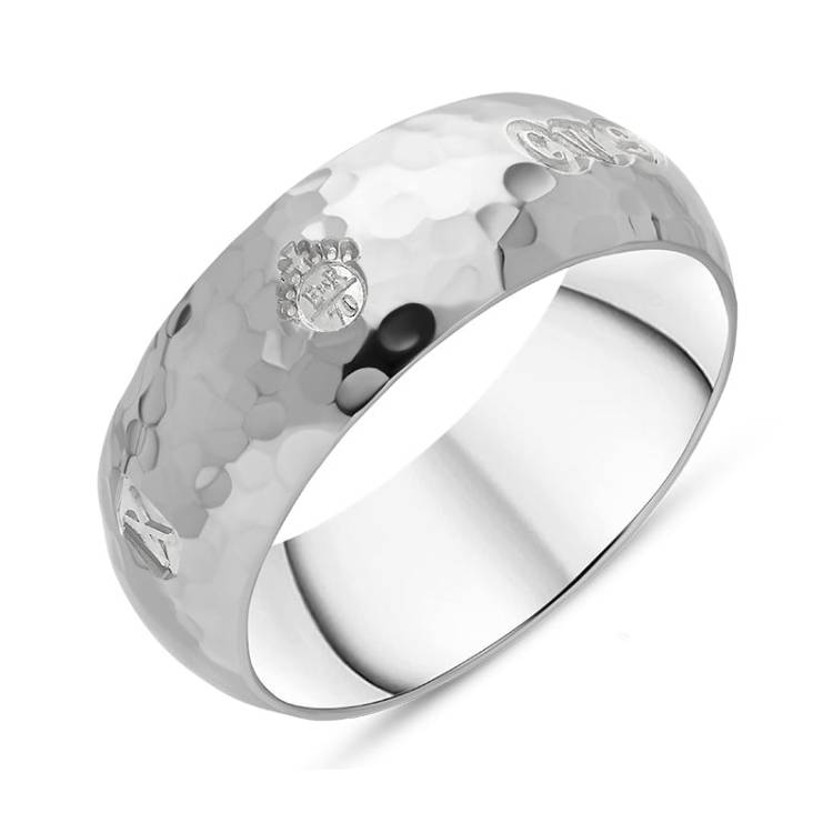 Sterling Silver Queen's Jubilee Hallmark 8mm Hammered Ring D - Q