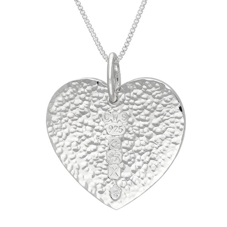 Sterling Silver Queen's Jubilee Hallmark Hammered Heart Pendant Necklace D - Silver