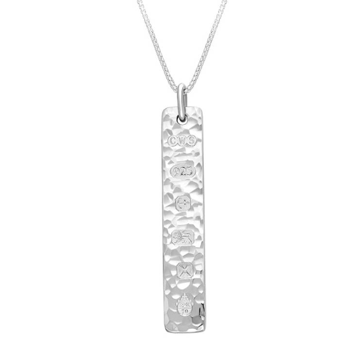 Sterling Silver Queen's Jubilee Hallmark Hammered Ingot Pendant Necklace D - Silver