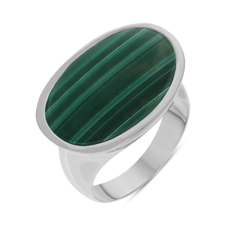 Sterling Silver Malachite Oval Statement Ring D - Option1 Value Silver