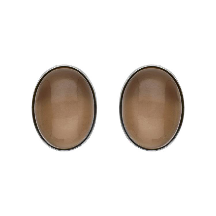 Sterling Silver Moonstone Large Oval Stud Earrings D - Silver