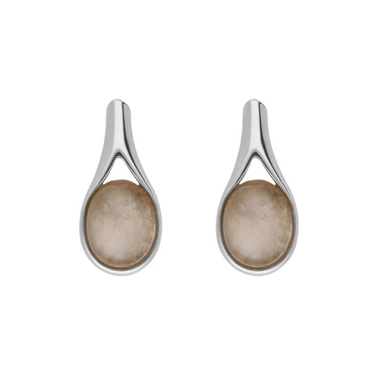 Sterling Silver Moonstone Tear Drop Oval Stud Earrings D - Silver