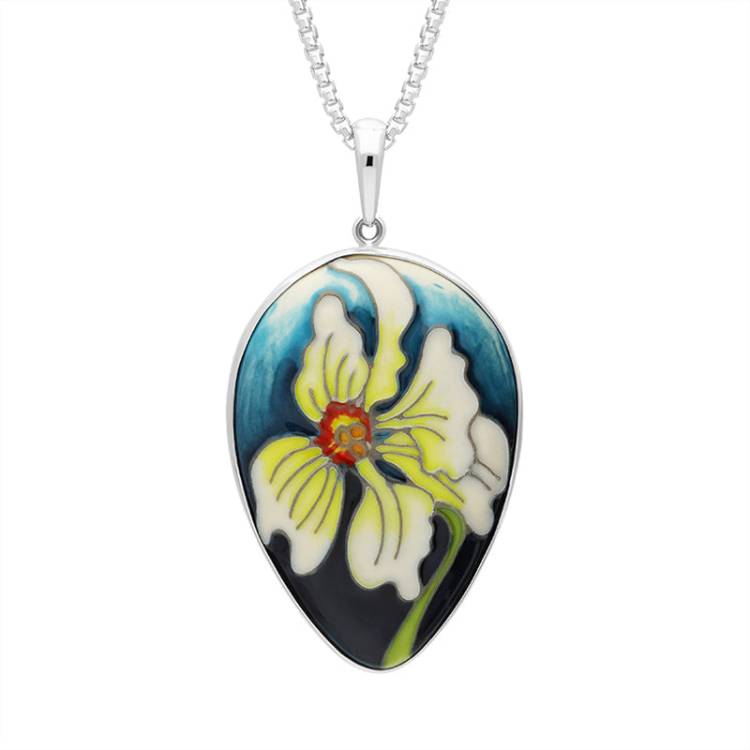 Sterling Silver Moorcroft Actaea Inverted Pear Shaped Pendant - Silver