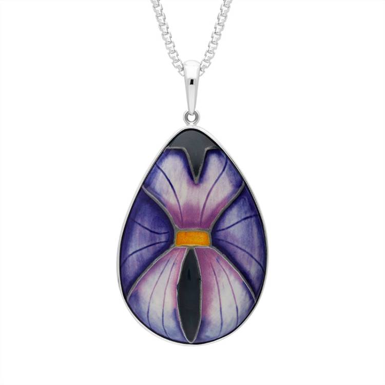 Sterling Silver Moorcroft Geranium Hearts Pear Shaped Pendant - Silver