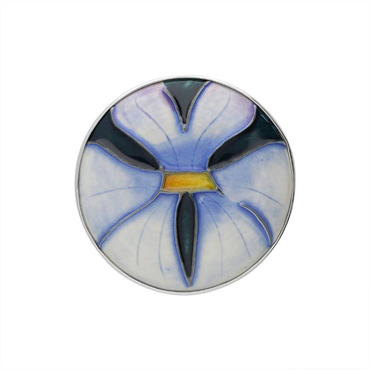 Sterling Silver Moorcroft Geranium Hearts Round Brooch - Silver