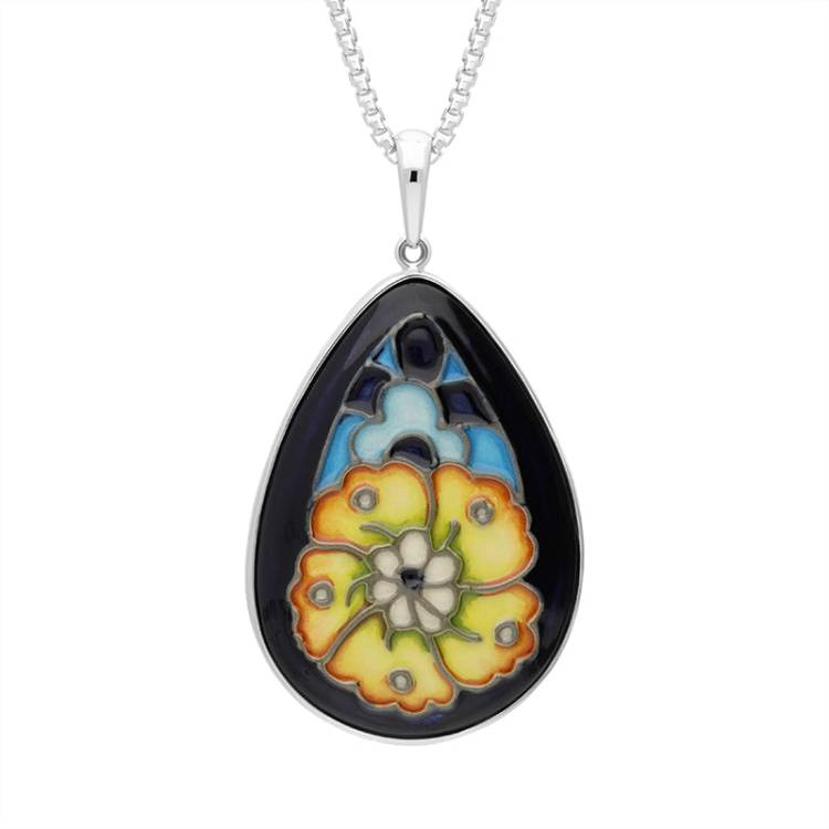 Sterling Silver Moorcroft Golden Cornflower Pear Shaped Pendant - Silver