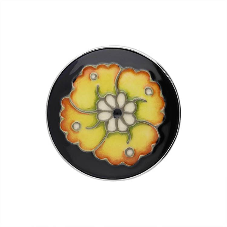 Sterling Silver Moorcroft Golden Cornflower Round Brooch - Silver