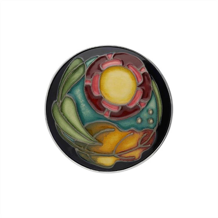 Sterling Silver Moorcroft Green Is The Garden Round Brooch - Silver