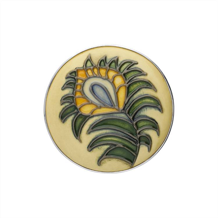 Sterling Silver Moorcroft Peacock Feather Round Brooch - Silver