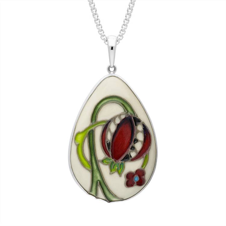Sterling Silver Moorcroft Pomegranate Pear Shaped Pendant - Silver
