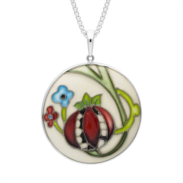 Sterling Silver Moorcroft Pomegranate Round Pendant - Silver