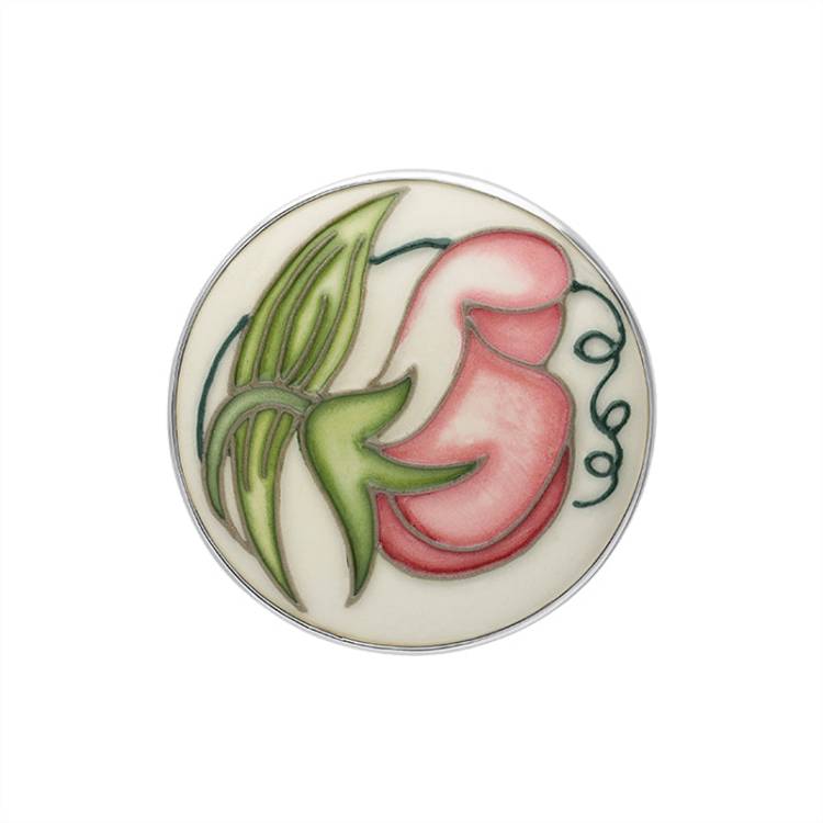 Sterling Silver Moorcroft Sweetness Pink Round Brooch - Silver