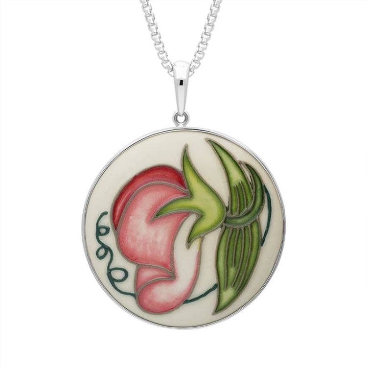 Sterling Silver Moorcroft Sweetness Pink Round Pendant - Silver
