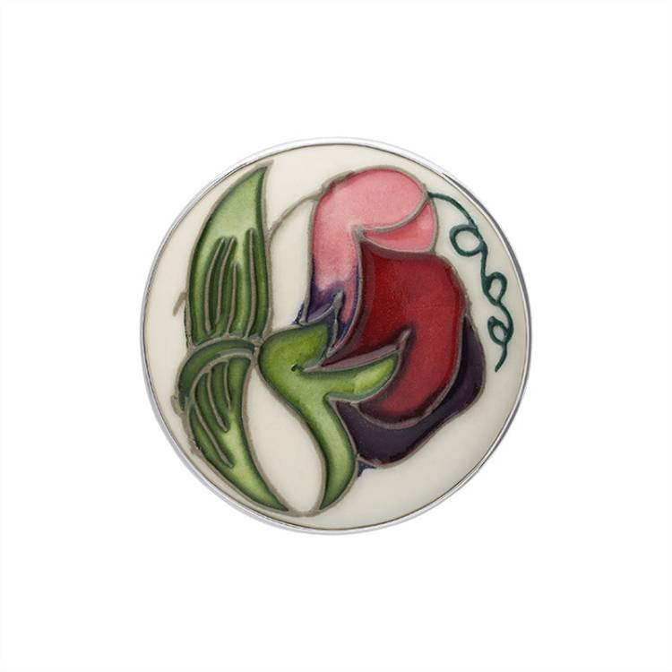 Sterling Silver Moorcroft Sweetness Wine Round Brooch - Silver