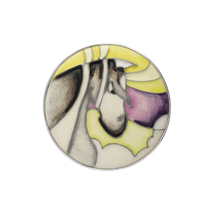 Sterling Silver Moorcroft The Charger Round Brooch - Silver