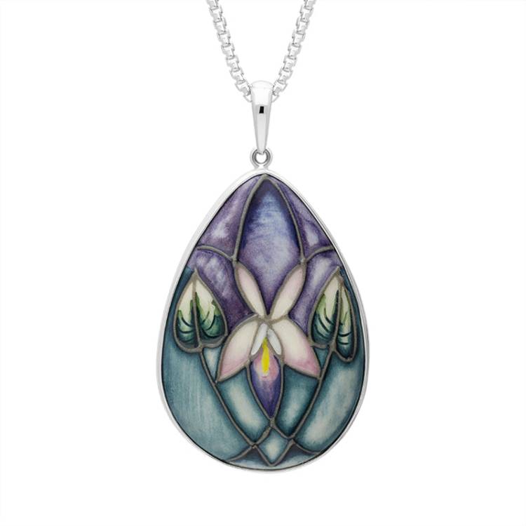Sterling Silver Moorcroft Violet Pear Shaped Pendant - Silver