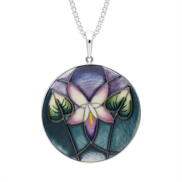 Sterling Silver Moorcroft Violet Round Pendant - Silver