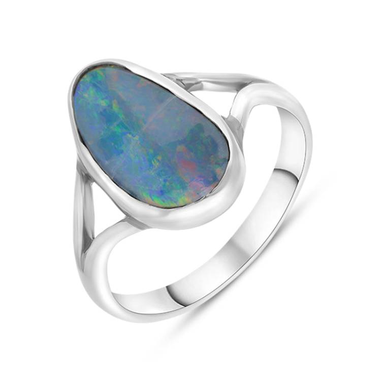 Sterling Silver Opal Doublet Abstract Split Shank Ring D - L