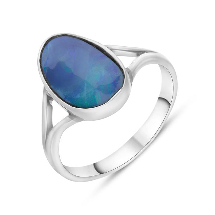 Sterling Silver Opal Doublet Abstract Split Shank Ring D - N