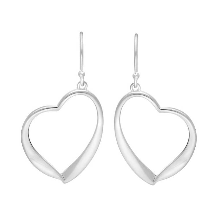 Sterling Silver Open Heart Drop Earrings D - Silver