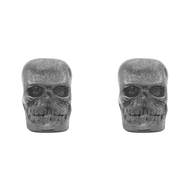 Sterling Silver Oxidised Skull Stud Earrings - Silver