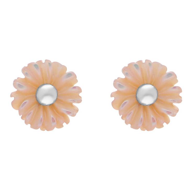 Sterling Silver Pink Mother of Pearl Tuberose 6mm Daisy Stud Earrings - Silver