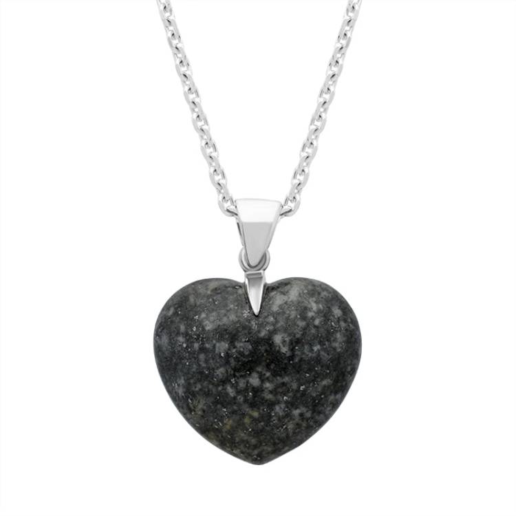 Sterling Silver Preseli Medium Carved Heart Necklace