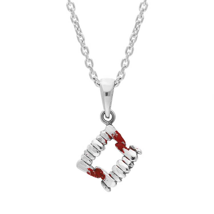 Sterling Silver Red Enamel Blood Fang Necklace - Silver
