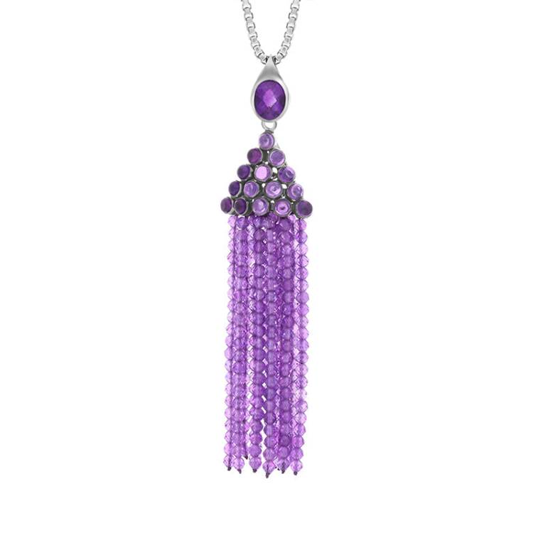 Sterling Silver Rhodium Amethyst Large Cascade Tassel Necklace D - Option1 Value