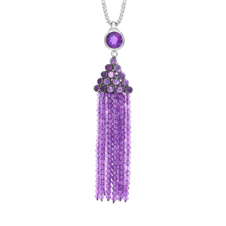 Sterling Silver Rhodium Amethyst Cascade Tassel Necklace D - Option1 Value