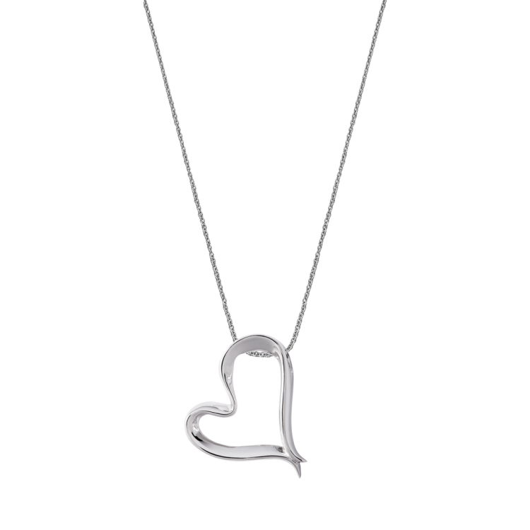 Sterling Silver Ribbon Effect Heart Necklace - Option1 Value Silver