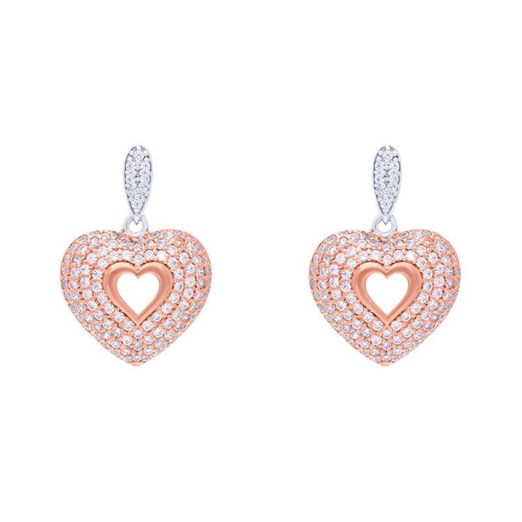 Rose Gold Sterling Silver Plated Heart Drop Earrings