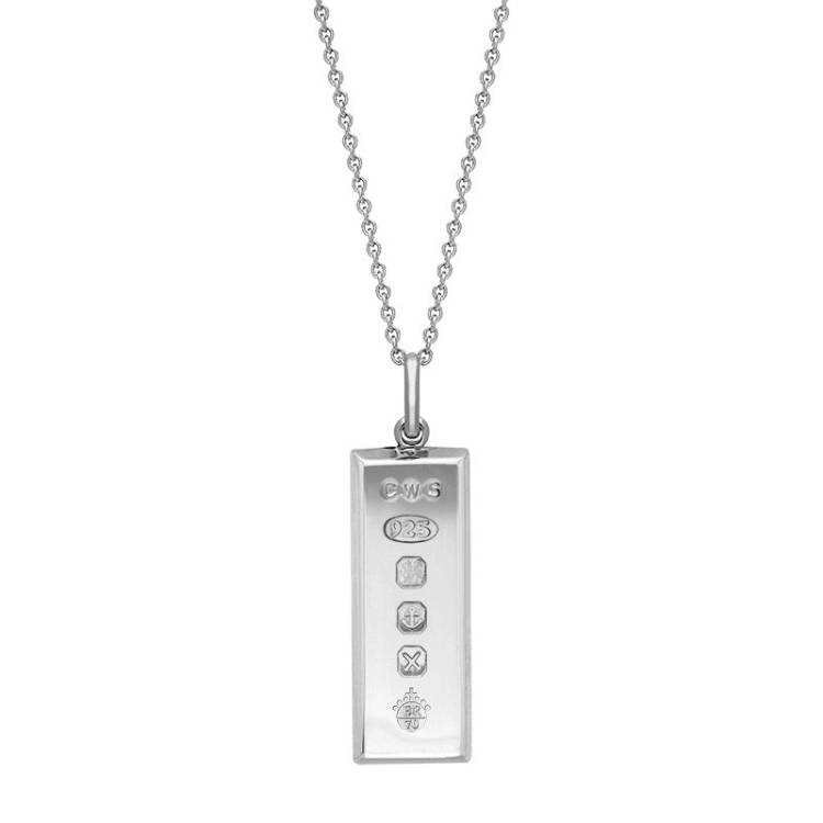 Sterling Silver Queen's Jubilee Hallmark Medium Ingot Necklace D