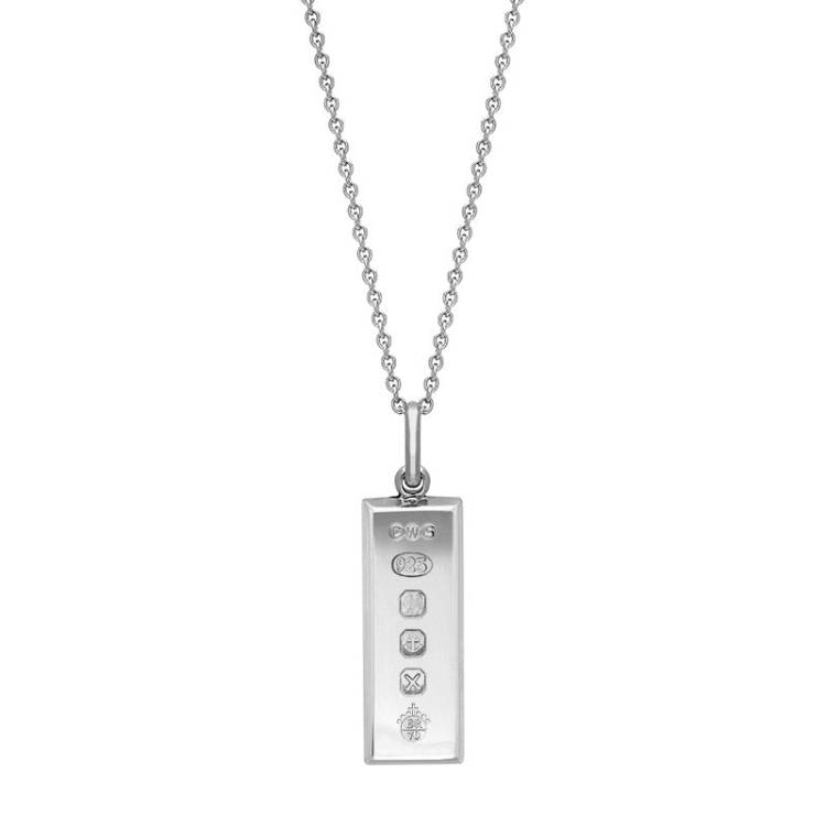 Sterling Silver Queen's Jubilee Hallmark Small Ingot Necklace D