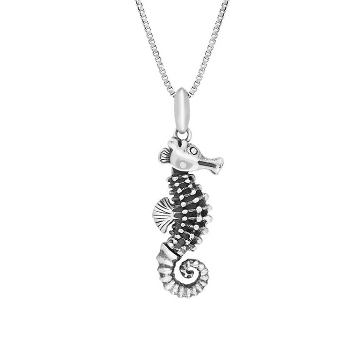 Sterling Silver Small Seahorse Pendant Necklace D - Silver
