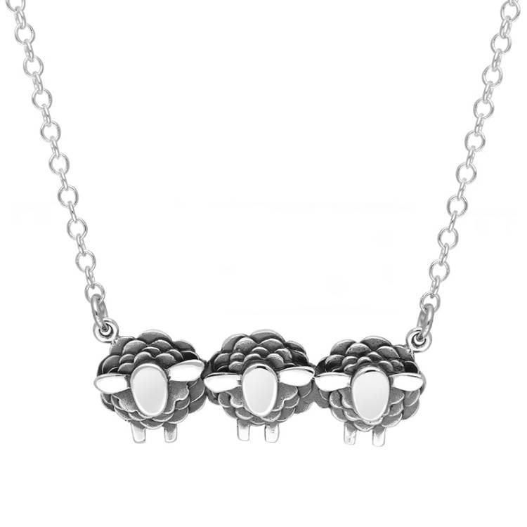 Sterling Silver Three Sheep Necklace - Silver