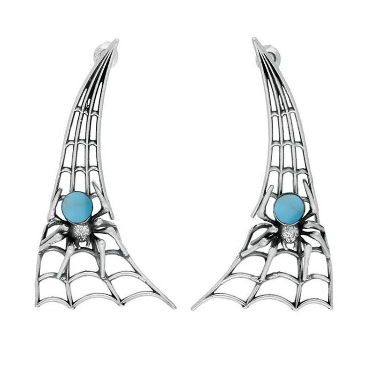 Sterling Silver Turquoise Articulated Spider Web Drop Earrings