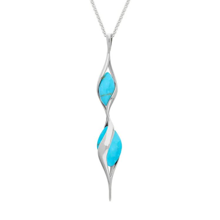 Sterling Silver Turquoise Double Twist Bead Necklace - Silver