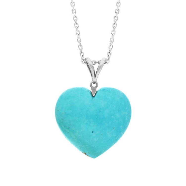 Sterling Silver Turquoise Extra Large Carved Heart Split Bail Necklace - Silver