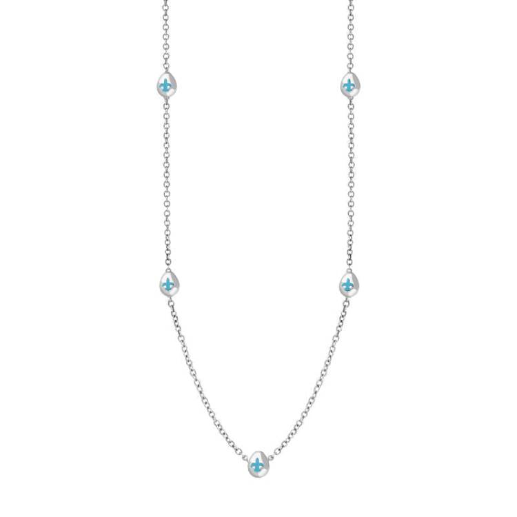 Sterling Silver Turquoise Fleur De Lis Link Disc Chain Necklace - Option1 Value Silver