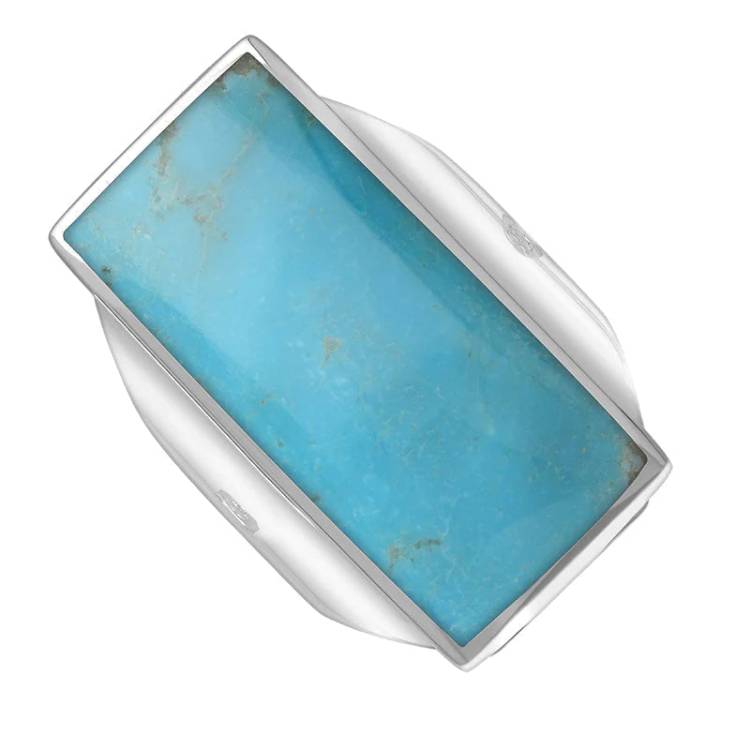 Sterling Silver Turquoise Hallmark Large Oblong Ring - Silver