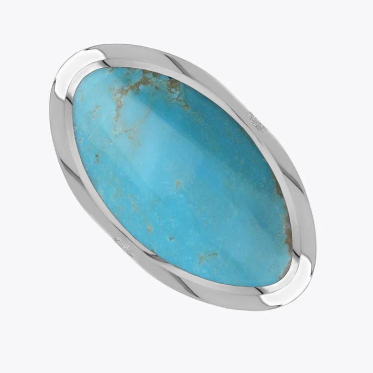 Sterling Silver Turquoise Hallmark Large Oval Ring - Silver