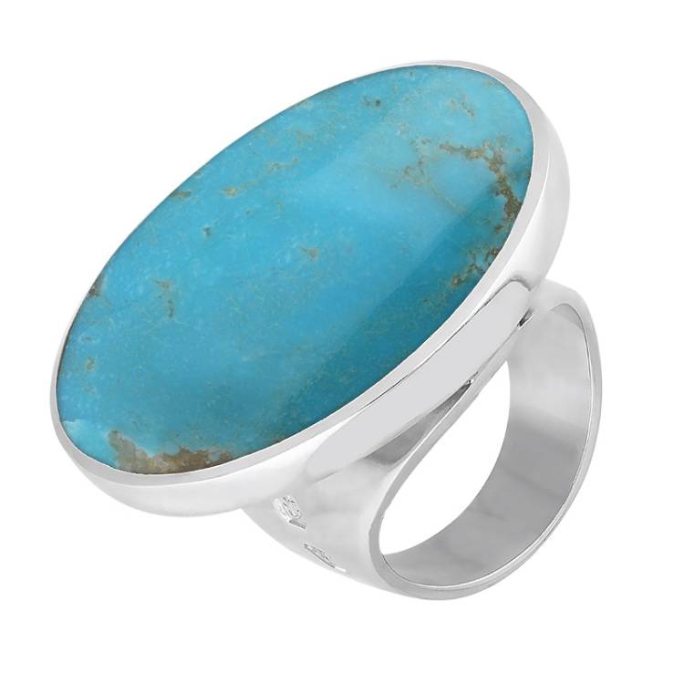Sterling Silver Turquoise Hallmark Large Round Ring - Silver