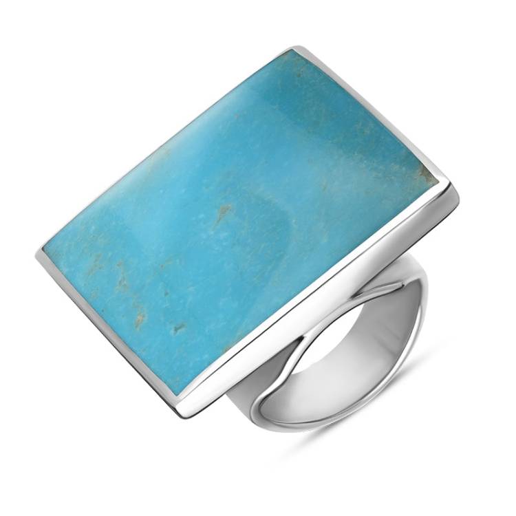 Sterling Silver Turquoise Hallmark Large Square Ring - Silver