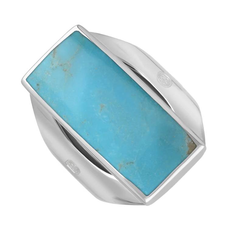 Sterling Silver Turquoise Hallmark Medium Oblong Ring - Silver