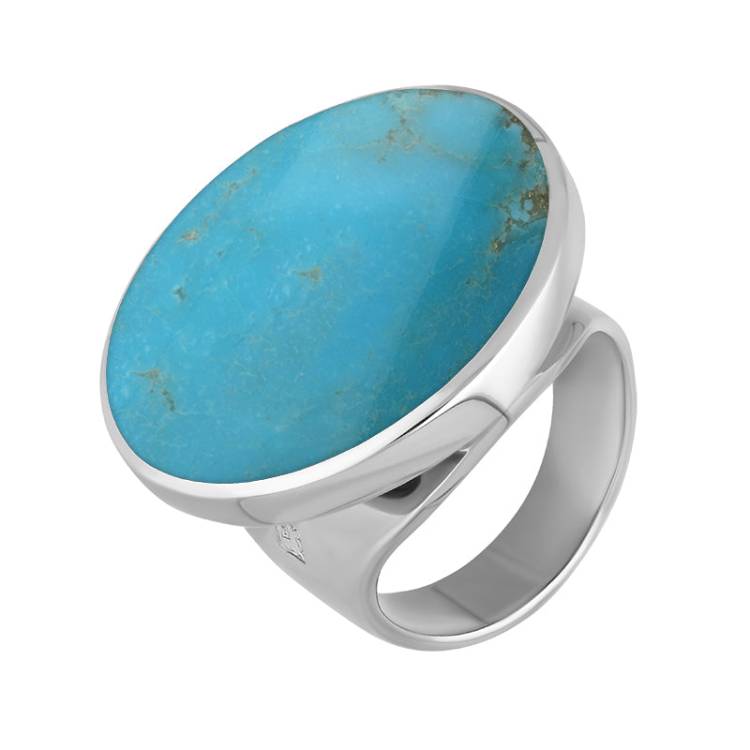 Sterling Silver Turquoise Hallmark Medium Round Ring - Silver