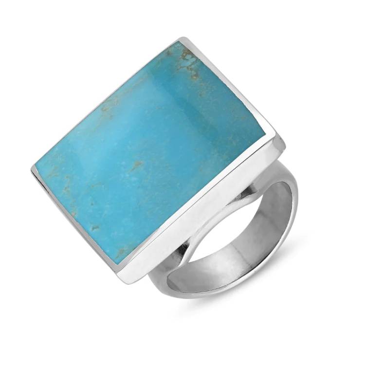 Sterling Silver Turquoise Hallmark Medium Square Ring - Silver