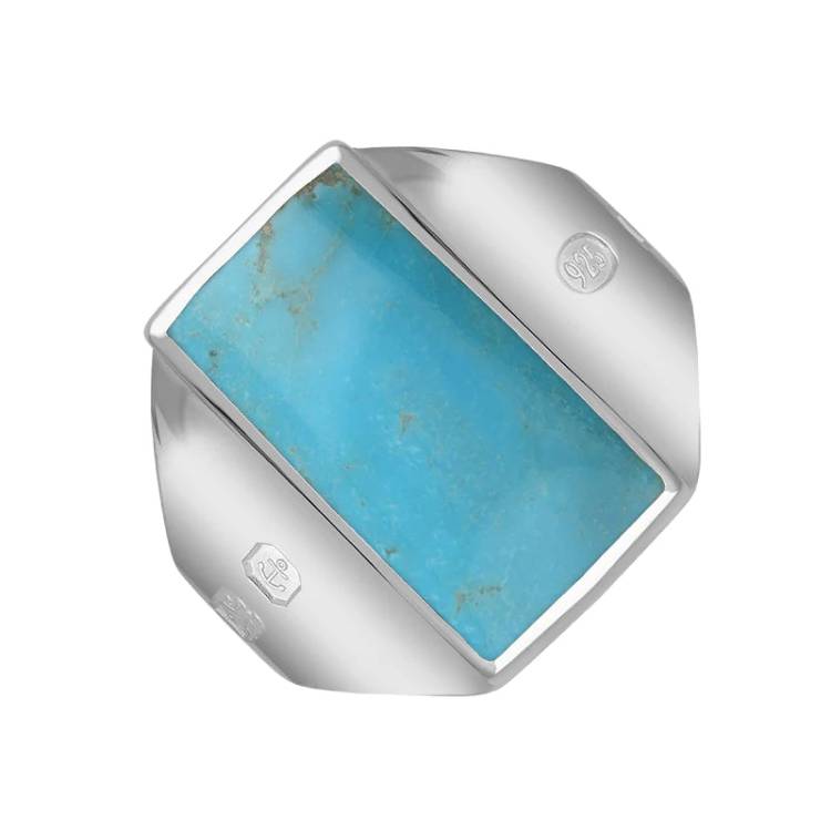Sterling Silver Turquoise Hallmark Small Oblong Ring - Silver